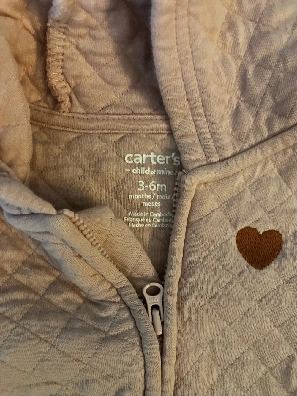 Carter's Light Pink Quilted Hooded Footie with Heart Detail